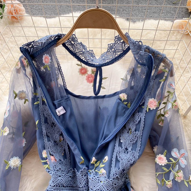 Embroidered Lace And Mesh Embroidered Dress