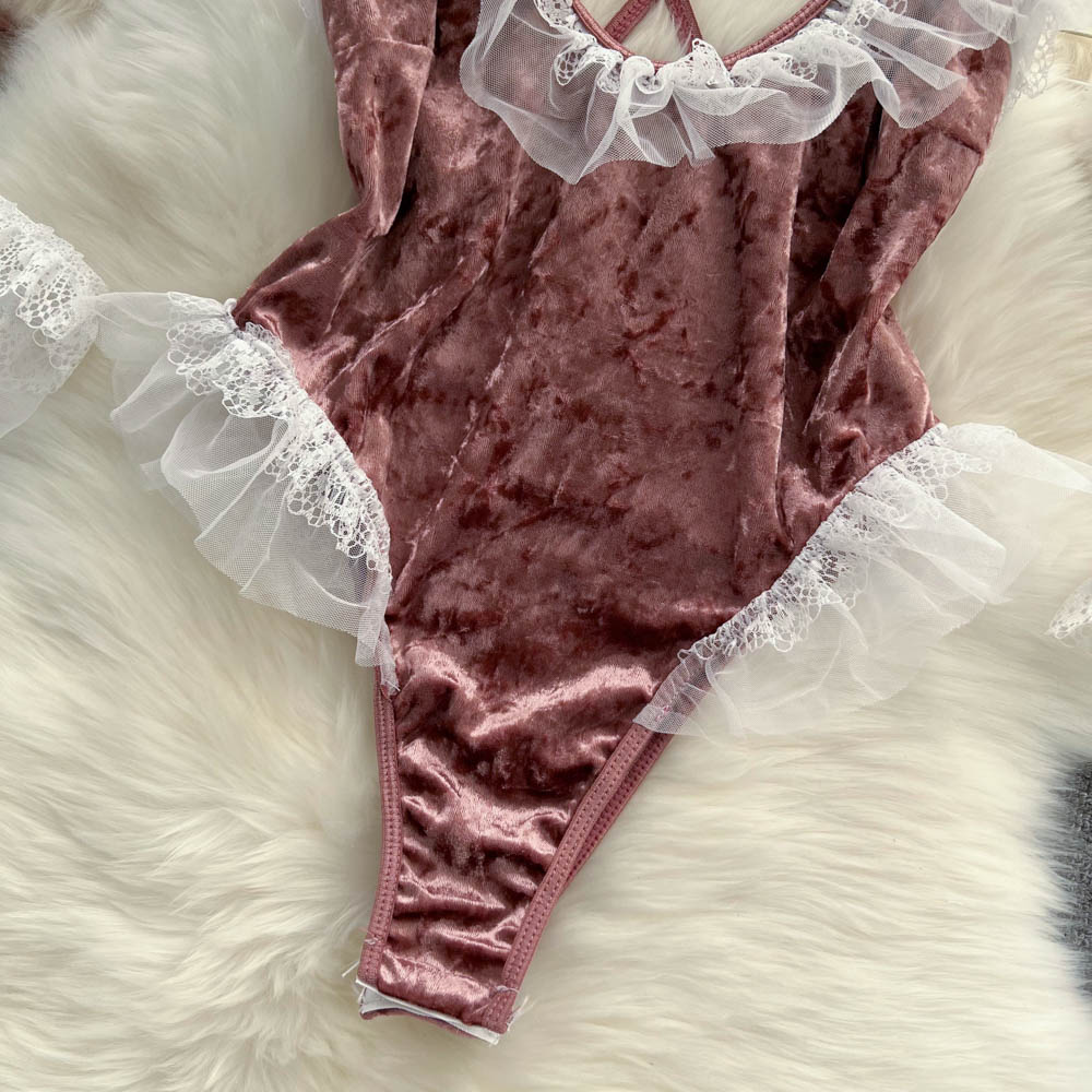 Sexy Pink Rabbit Girl Velvet Jumpsuit