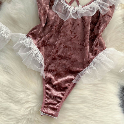 Sexy Pink Rabbit Girl Velvet Jumpsuit