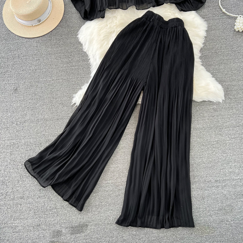 Top&Trousers Loose-fitting Chiffon 2Pcs