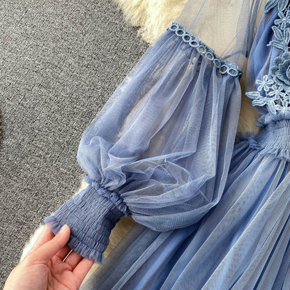 Embroidered Mesh Sleeve Sling Two-Piece Dress