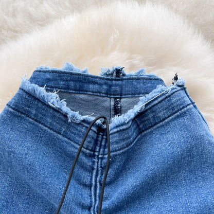 Jeans im koreanischen Stil mit Pelzbesatz und ausgestelltem Bein