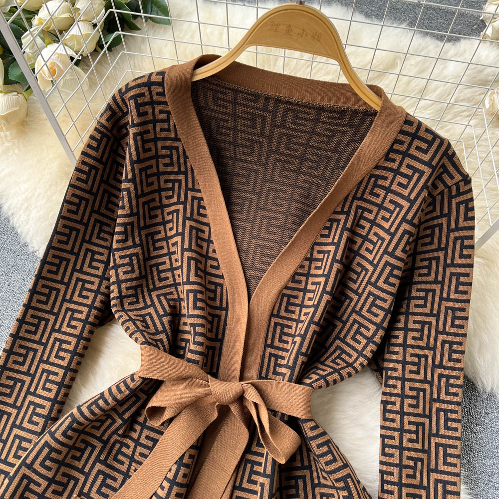 Printed Cardigan&Bottom Vest&Wide-leg Trousers