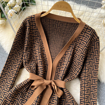 Printed Cardigan&Bottom Vest&Wide-leg Trousers