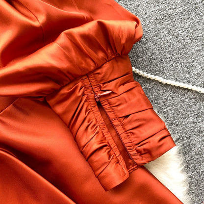 French Style V-neck Satin Wrap Dress