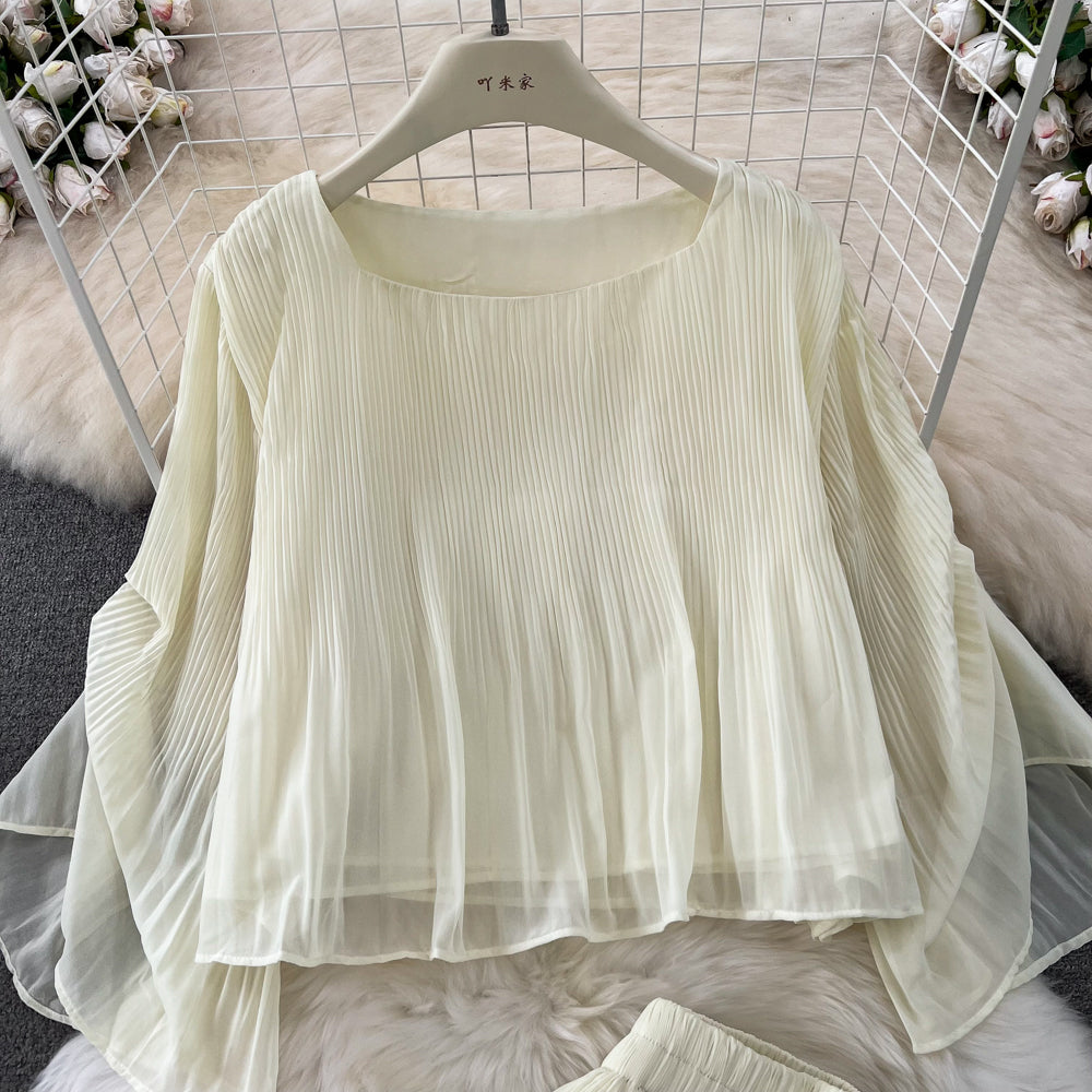Top&Trousers Loose-fitting Chiffon 2Pcs