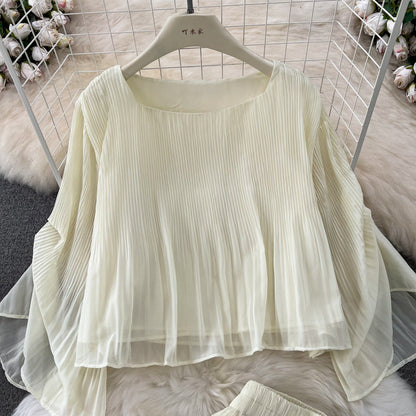 Top&Trousers Loose-fitting Chiffon 2Pcs