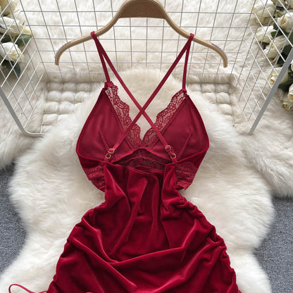 Velvet Whisper Lace Slip Dress