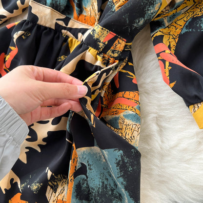 French Style Floral Printed Chiffon Dress