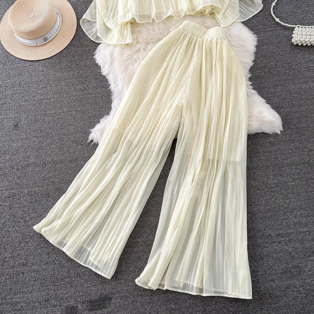 Top&Trousers Loose-fitting Chiffon 2Pcs