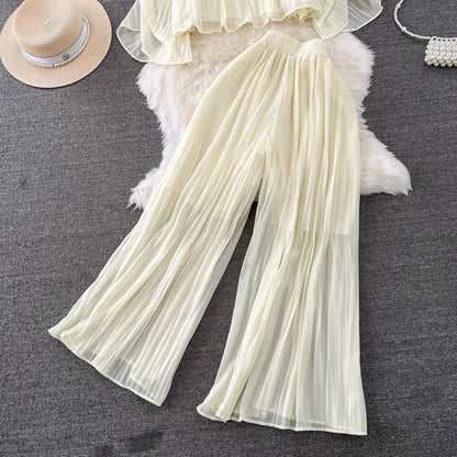 Top&Trousers Loose-fitting Chiffon 2Pcs