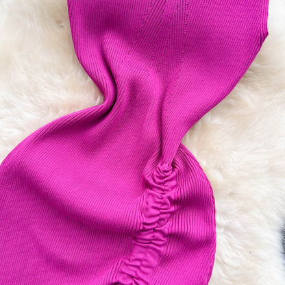 Drawstring Sleeveless Pleated Knitted Dress