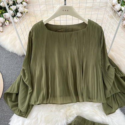 Top&Trousers Loose-fitting Chiffon 2Pcs