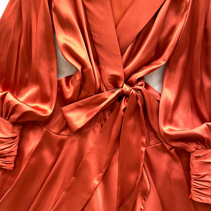 French Style V-neck Satin Wrap Dress