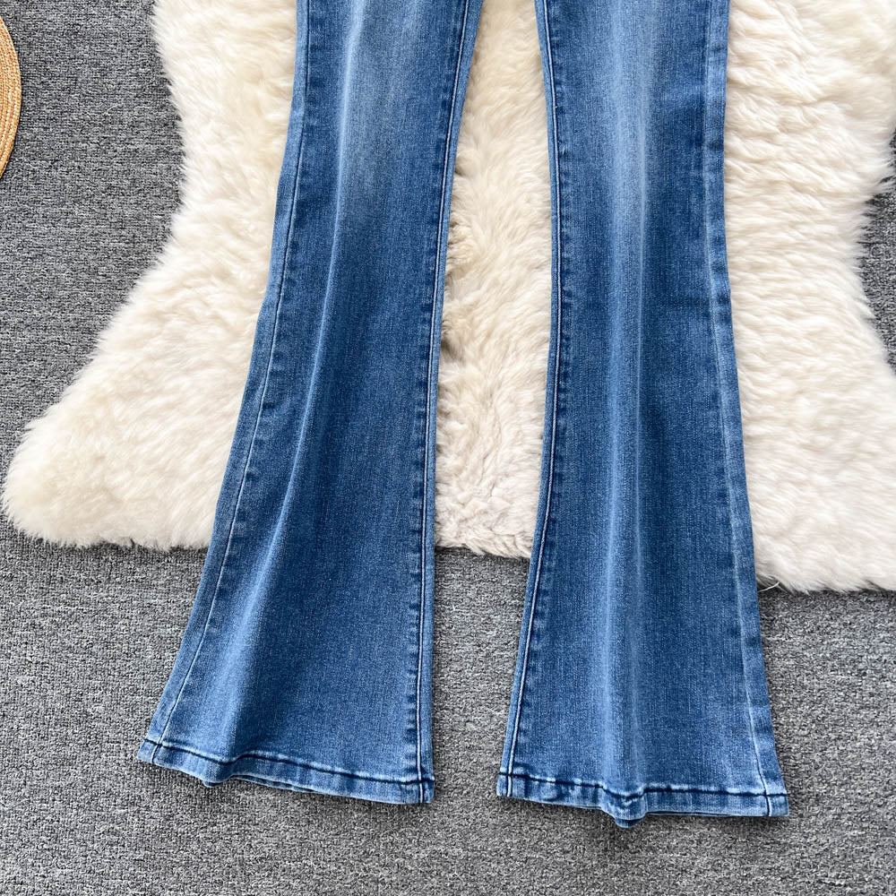 Jeans im koreanischen Stil mit Pelzbesatz und ausgestelltem Bein