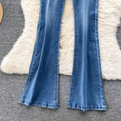 Jeans im koreanischen Stil mit Pelzbesatz und ausgestelltem Bein