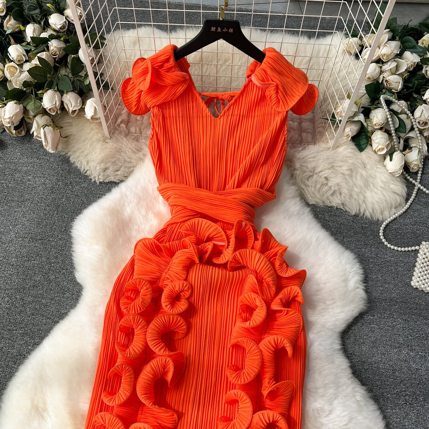 Designer 3D Ruffled Cocktail Dress