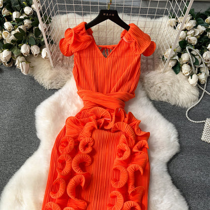Designer 3D Ruffled Cocktail Dress
