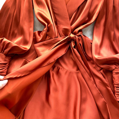 Shawl Collar Satin Wrap Dress