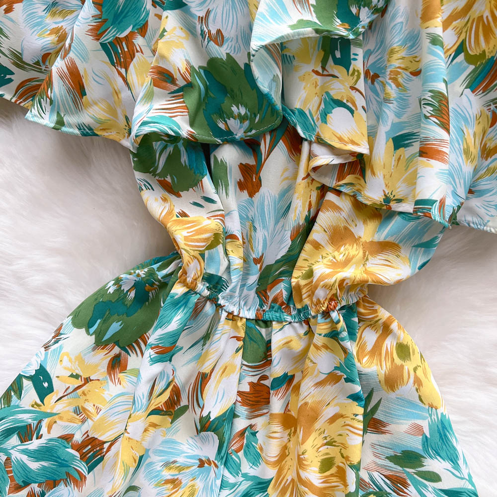 Strapless Floral Ruffled Jumpsuits