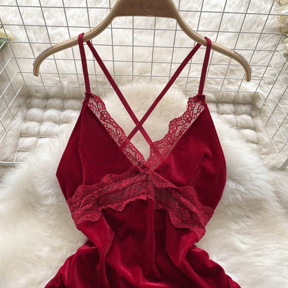 Velvet Whisper Lace Slip Dress