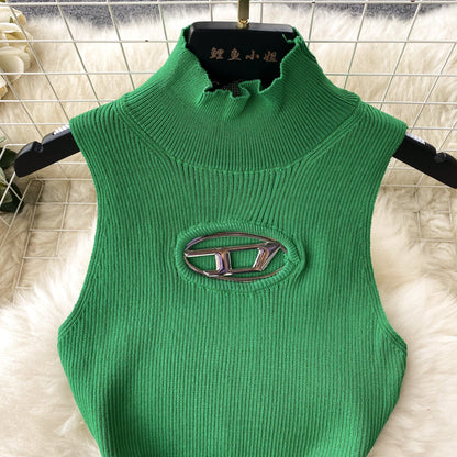 Open-Knit Semi-Turtleneck Bodycon Dress