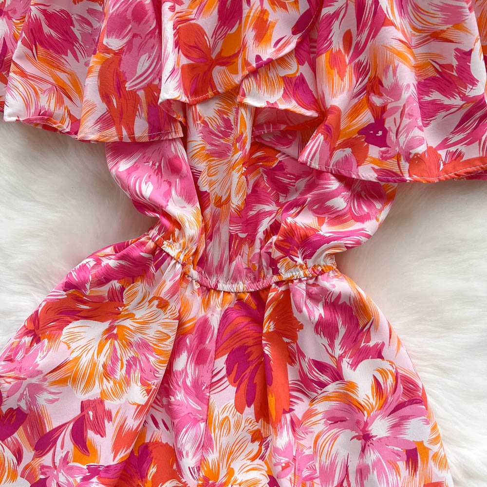Strapless Floral Ruffled Jumpsuits