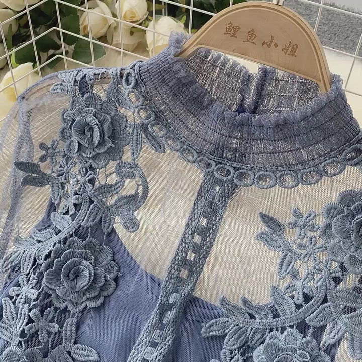 Embroidered Mesh Sleeve Sling Two-Piece Dress