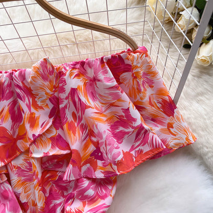 Strapless Floral Ruffled Jumpsuits