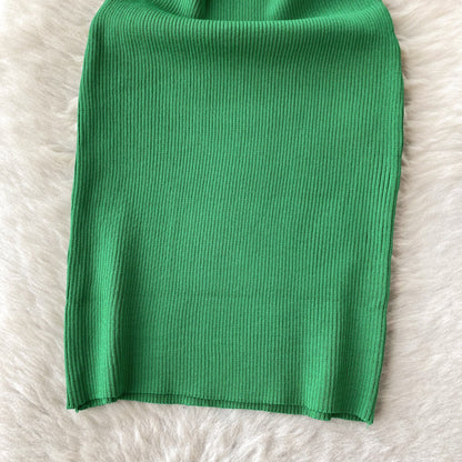 Open-Knit Semi-Turtleneck Bodycon Dress