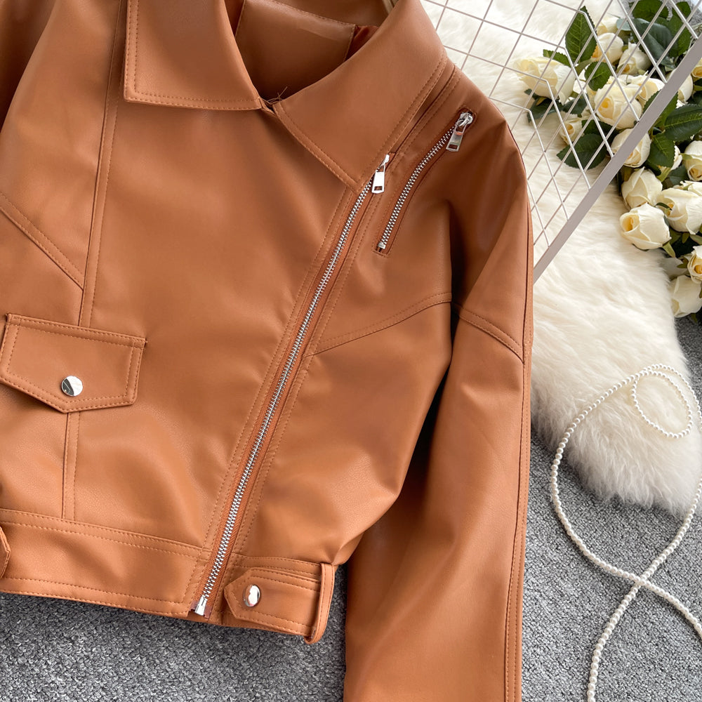Vintage Short Pu Leather Jacket