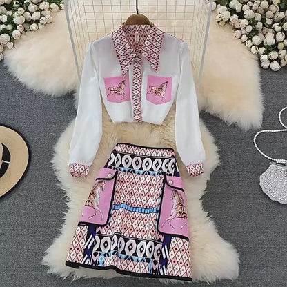 Printed Shirt & High Waist Skirt Two Piece Set