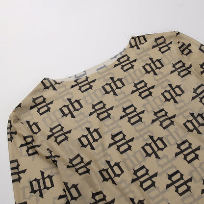 Slim-fitting Pattern Printed Knitted Jumpsuit