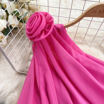 One-shoulder 3d Floral Chiffon Top