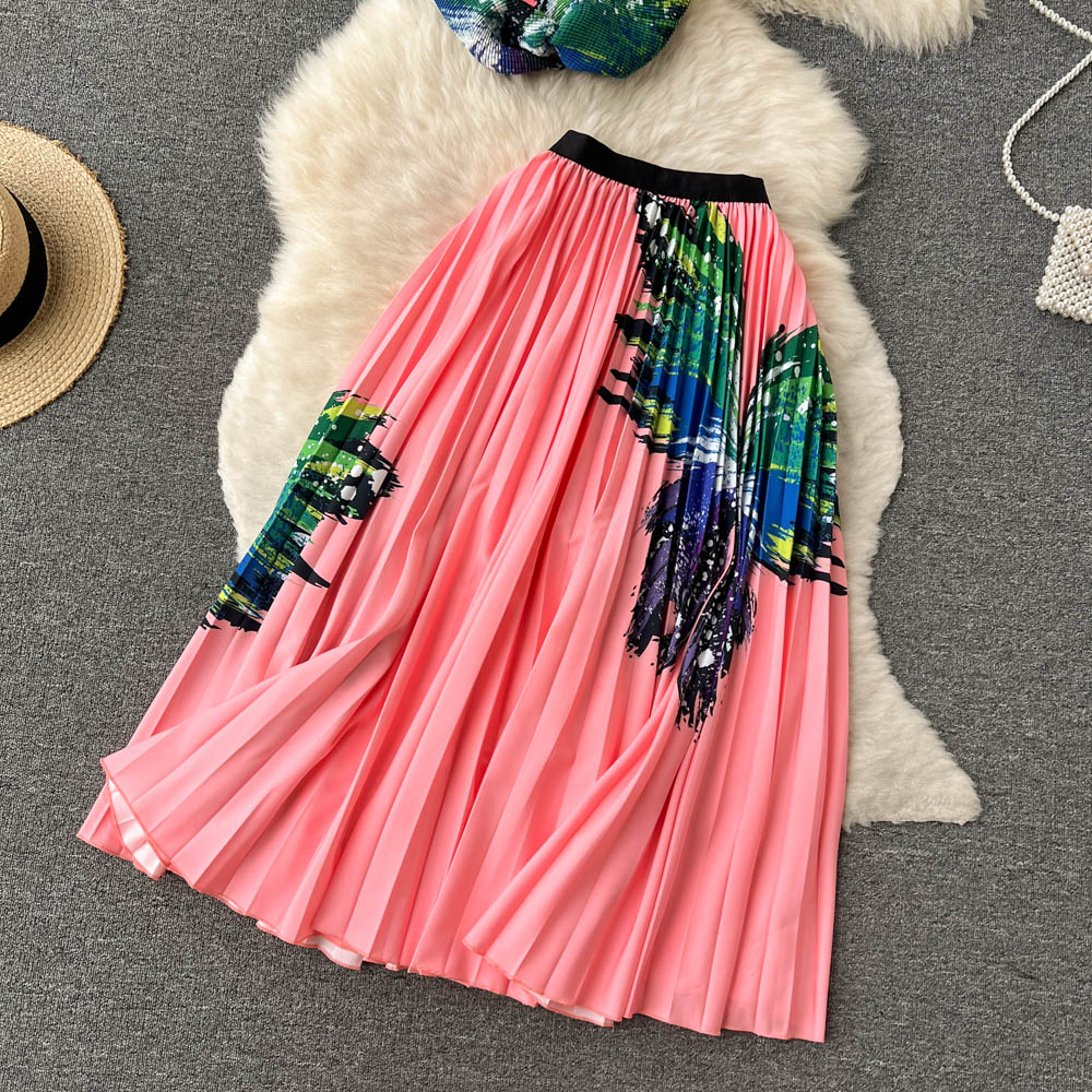 Printed T-shirt&Pleated Skirt 2Pcs