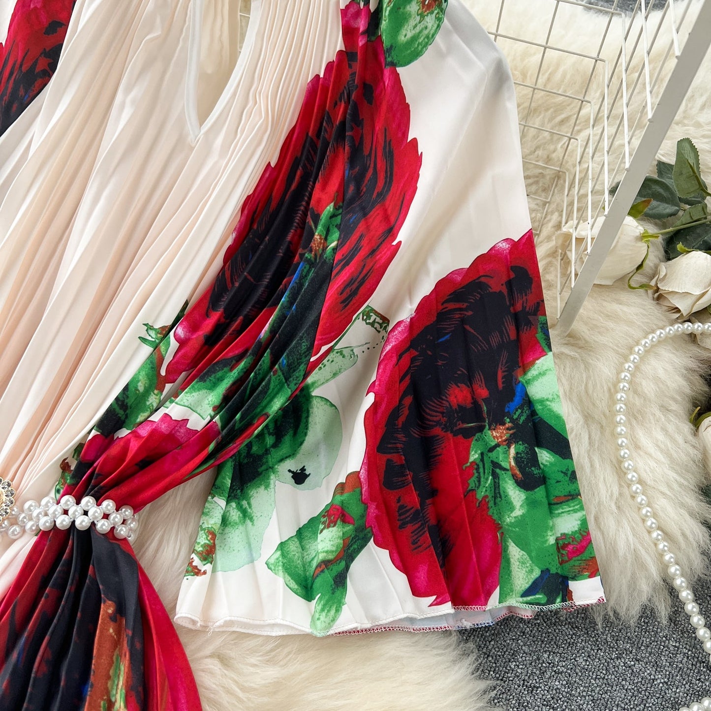 Elegant Floral Embroidered Beaded Dress