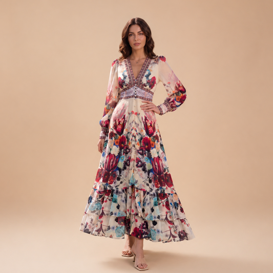 V-neck Floral Maxi Dress