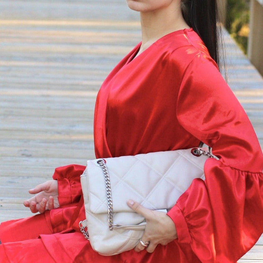 Satin Lantern Sleeve Ruffle Dress