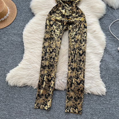 Chic Gold Stamped Slip Jumpsuits