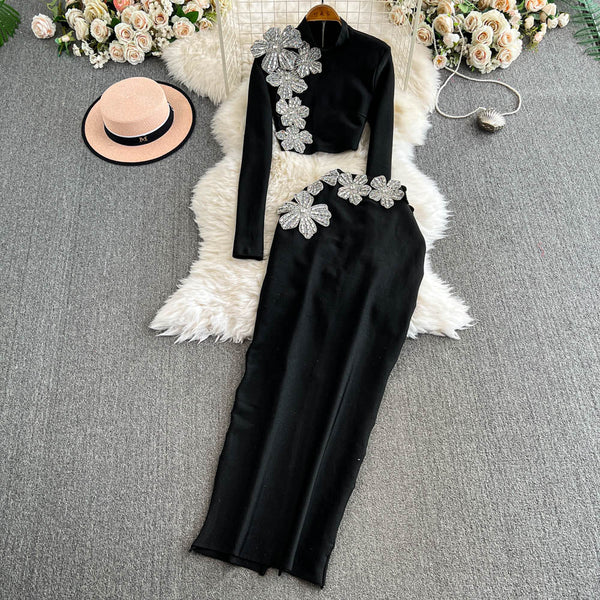 Rhinestone Sweater & Midi Skirt Matching Set