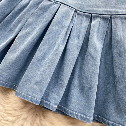 Denim Camisole & Pleated Skirt Set