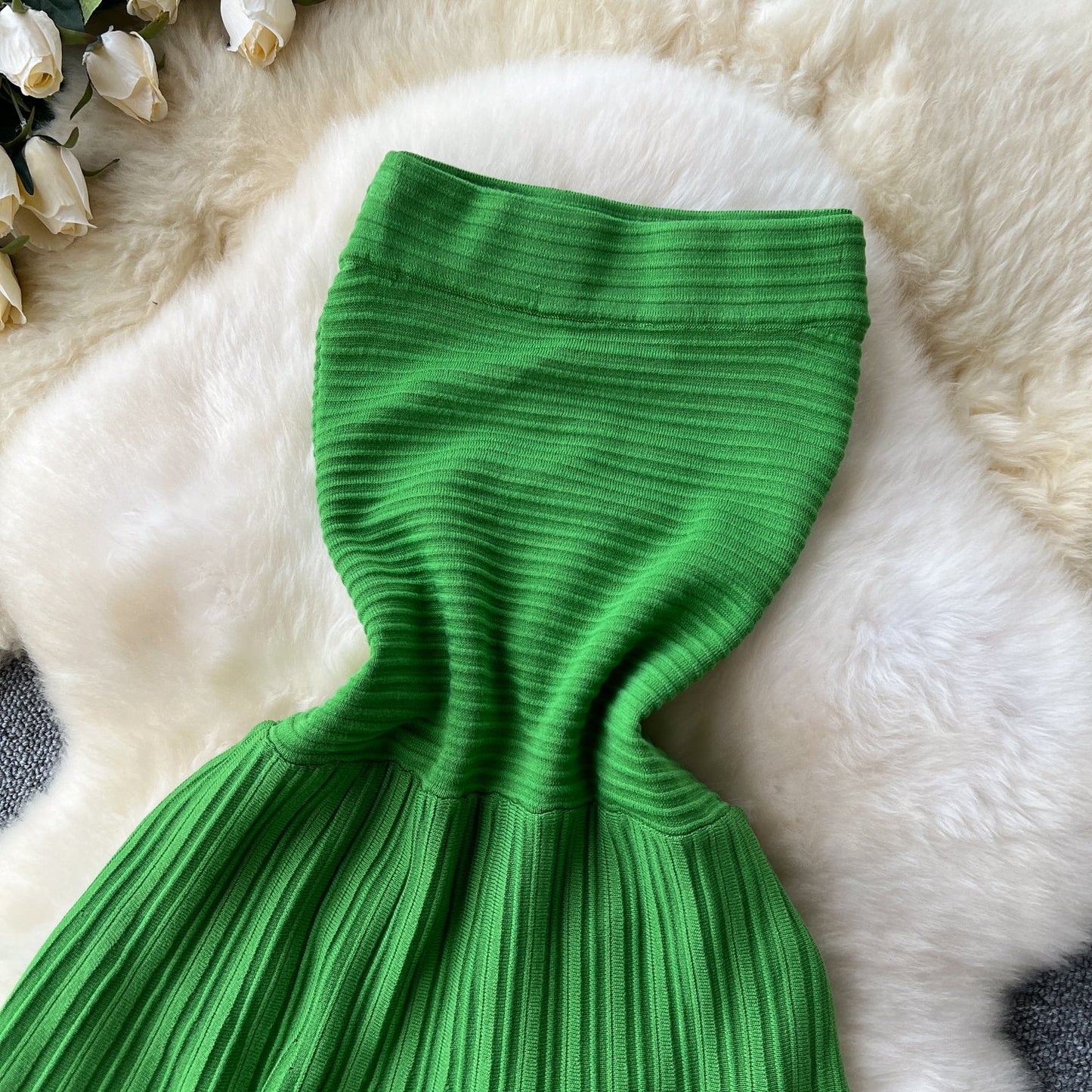 Emerald Off-Shoulder Silk-knit Dress