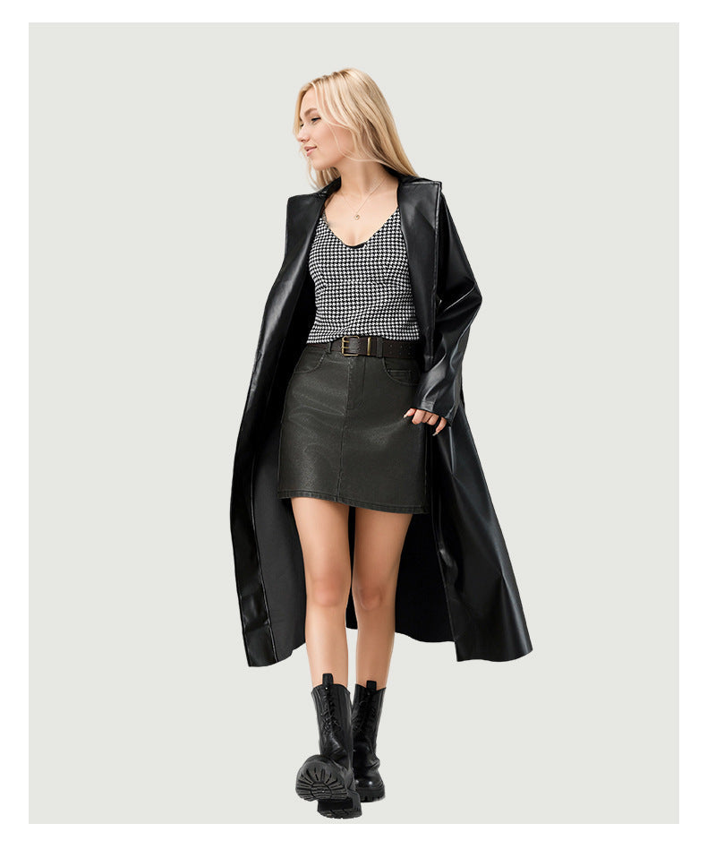 Crinkle-Free Long Leather Jacket