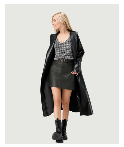 Crinkle-Free Long Leather Jacket
