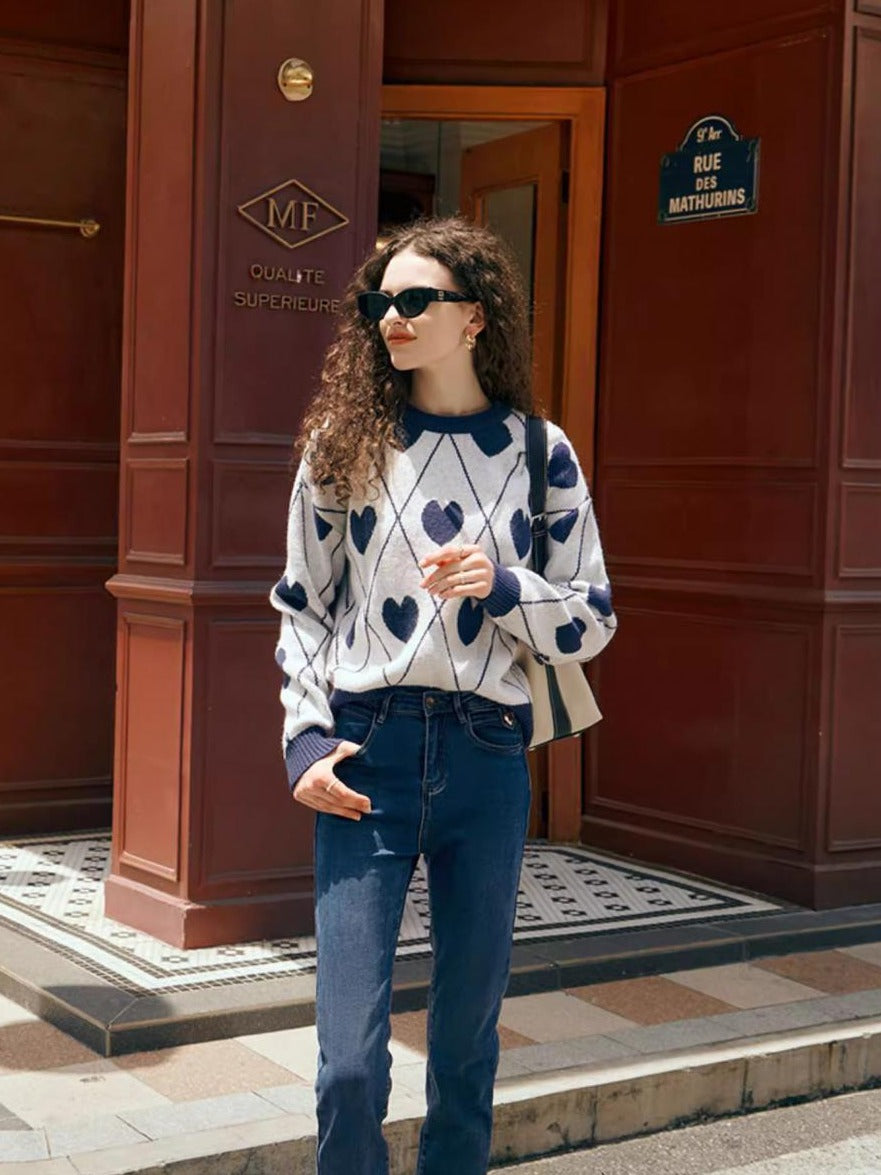 Sweet Heart-shaped Jacquard Knitwear