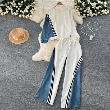 Leisure Wear Patchwork Denim 2Pcs