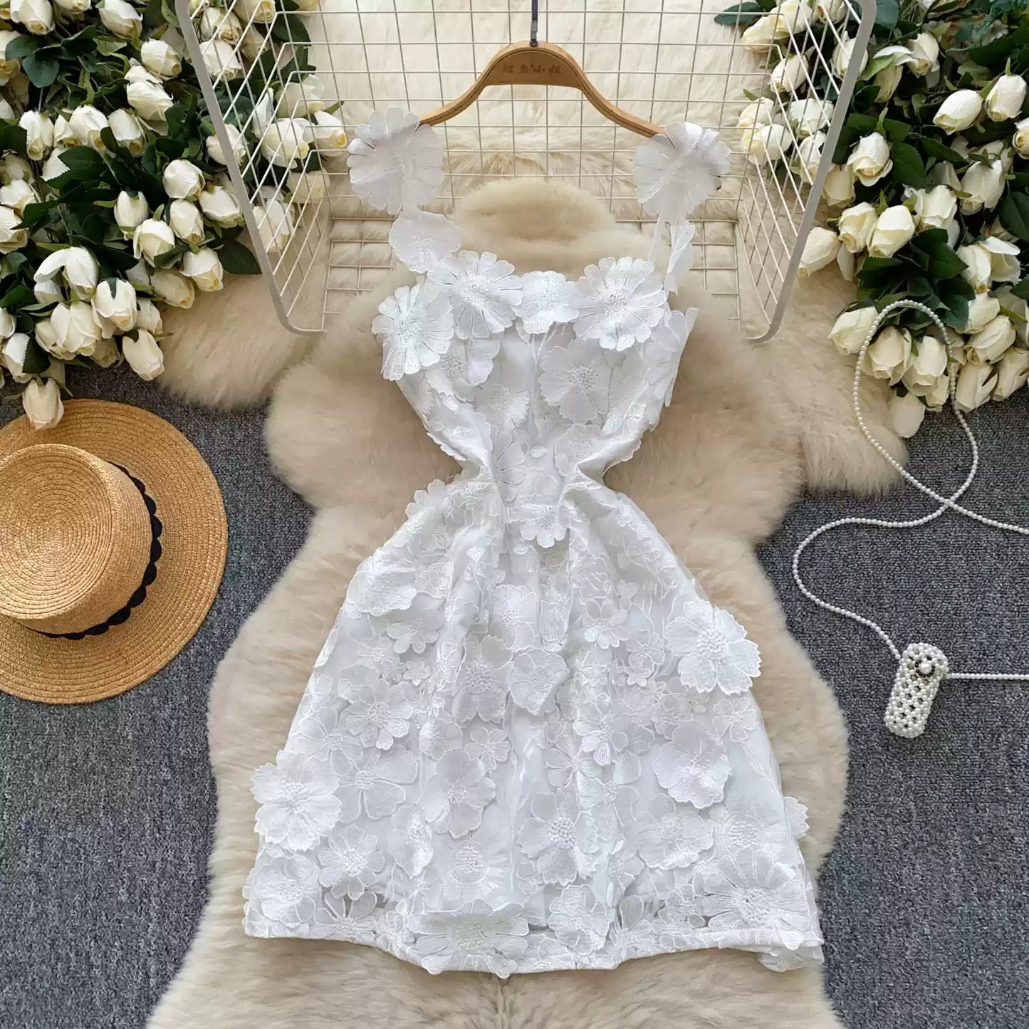Blooming Floral Embroidery Party Dress