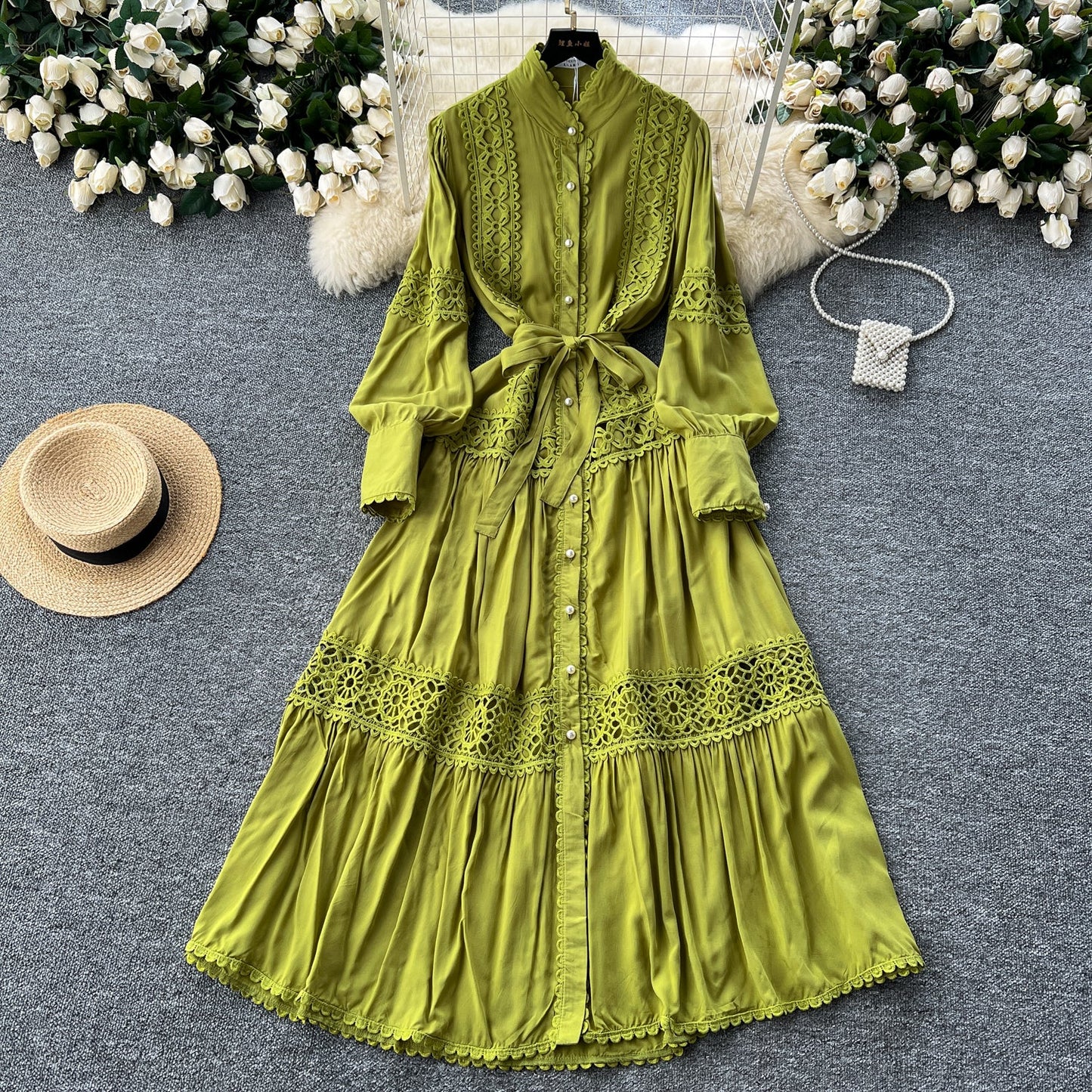 Retro Folkloric Lace Layered Dress