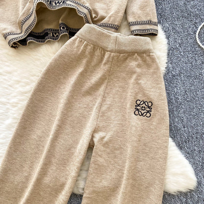 Women's Knit & Elastic Waist Trousers Set