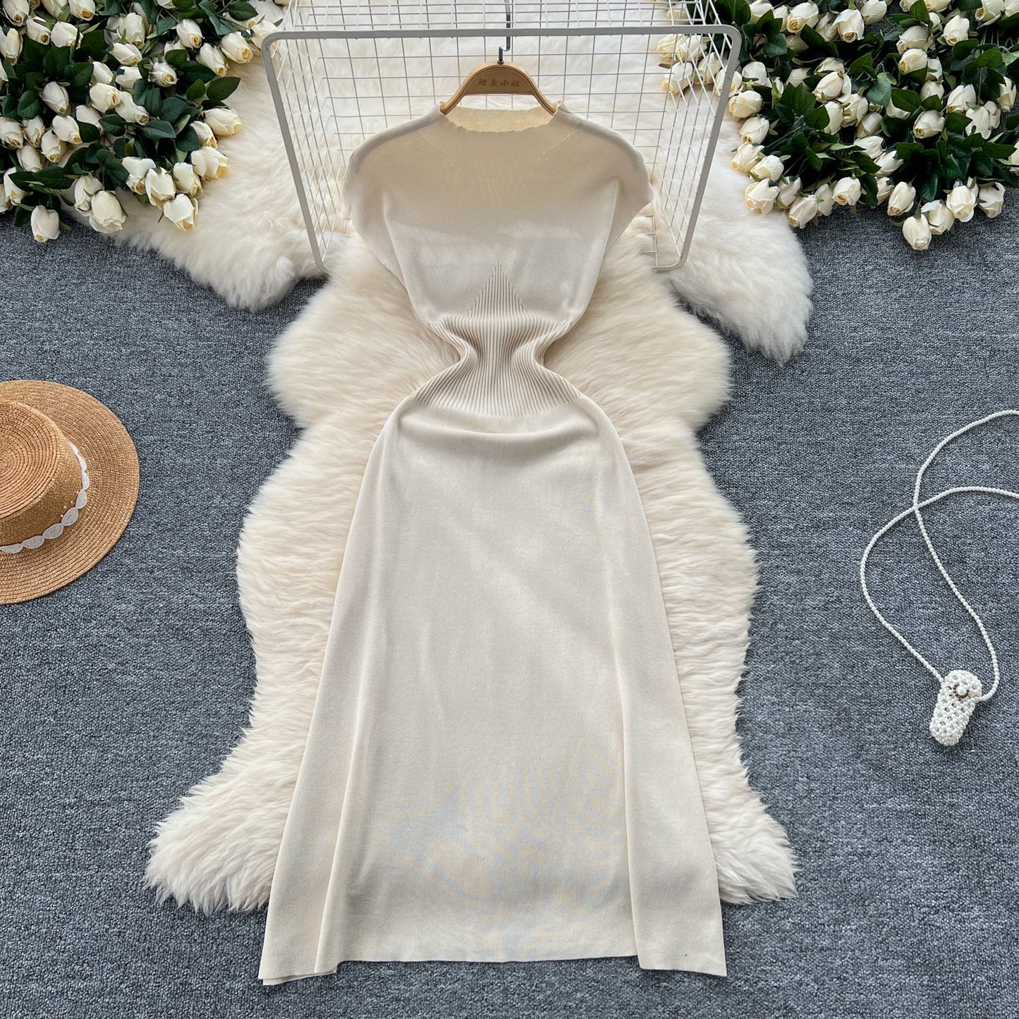 Vintage Cable-Knit Sleeveless Turtleneck Dress